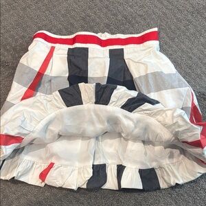 Burberry White Skater Skirt with Navy Blocks and Red Accents